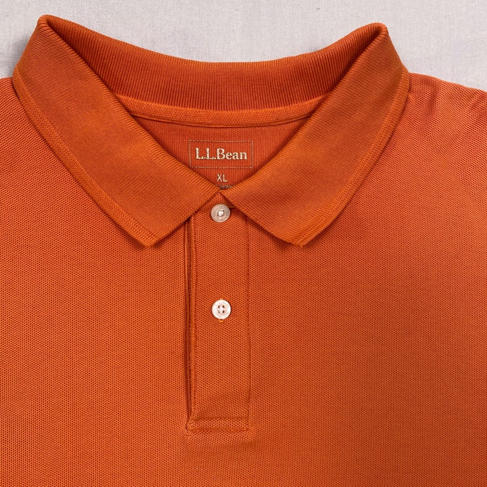 LL Bean Polo Shirt Mens XL Orange 100% Cotton Pique Short Sleeve‎ Casual